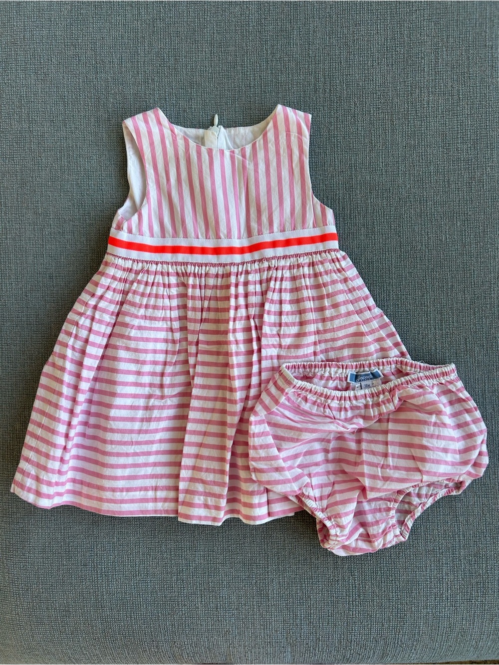 Jacadi toddler Pink & White Striped Dress with Bloomers